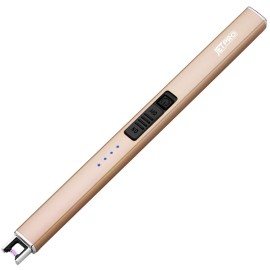 JETPRO Electric Arc Windproof Lighter Flameless USB Rechargeable Lighter with Safety Lock for Candle BBQ Camping (Gold)