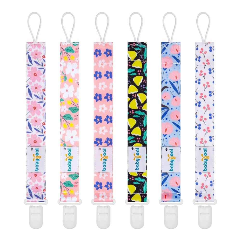 babygoal Floral Pacifier Clips, 6 Pack Binky Paci Holder Leashes Fits for Most Pacifiers and Binkies 6PB12