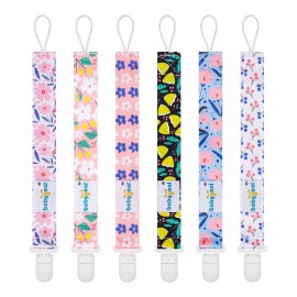 babygoal Floral Pacifier Clips, 6 Pack Binky Paci Holder Leashes Fits for Most Pacifiers and Binkies 6PB12