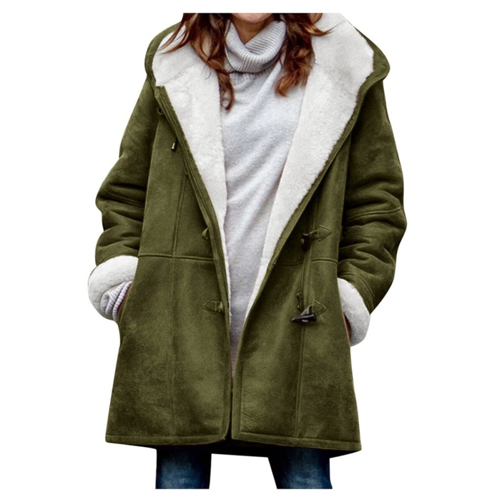 AI\'MOURI Windproof Sherpa Lined Outerwear for Women Winter,Fleece Hooded Overcoat with Pockets, Warm and Thicken Parka Jacket S-2XL Outdoor (Army Green, L)
