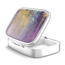 Pill Box 2 Compartment Small Pill Case,Portable for Pocket or Purse Pill Organizer Pill Container Holder to Hold Vitamins, Medication, Fish Oil and Supplements(Vintage Flower Abstract Floral)