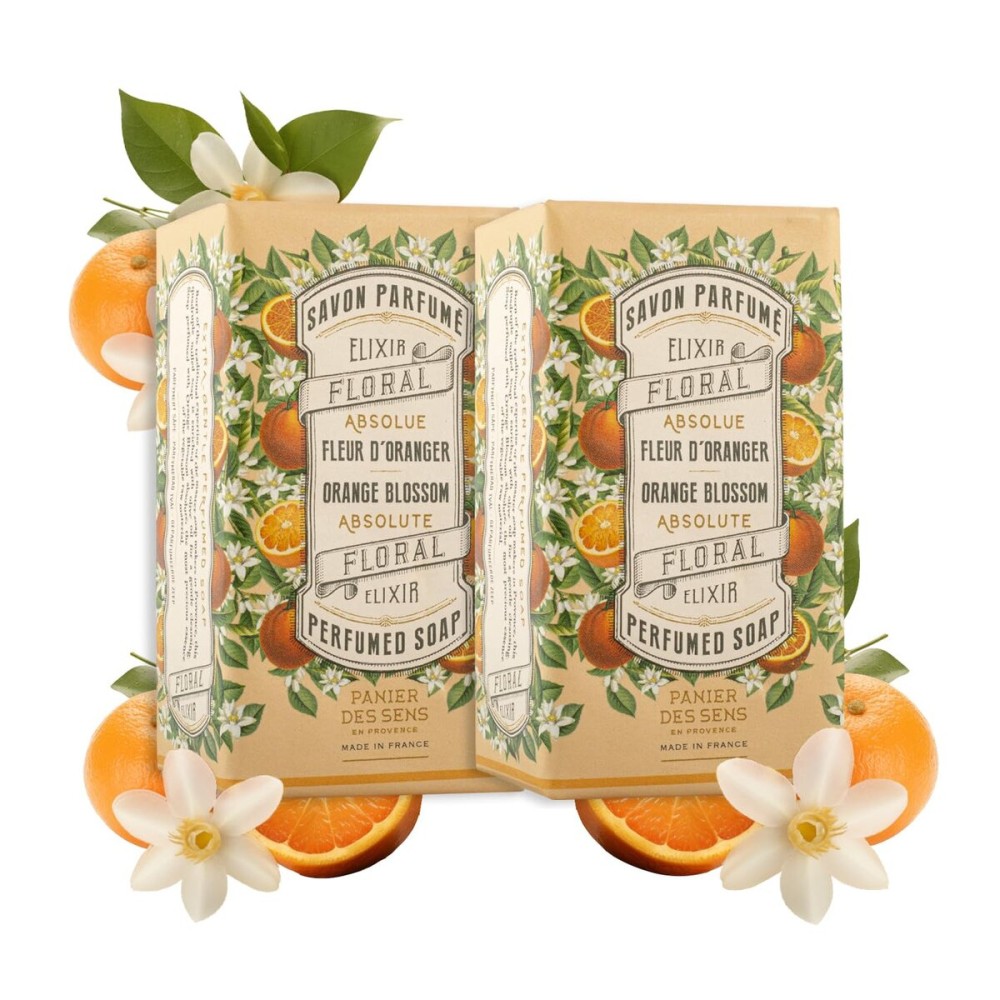 Panier des Sens - Orange Blossom Bar Soap - Moisturizing Scented Soap Bar - Natural Soap with Olive Oil - 97% Natural Ingredients Made in France - Vegan Friendly - Body & Hand Soap Bars 2x5.3 oz