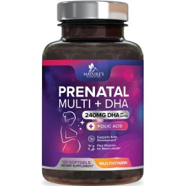 Prenatal Vitamins with Folic Acid & DHA, Fetal Brain Development Support with Folate & Omega 3\'s, Prenatal Multivitamin for Women, Vitamin A, C, D, B6, B12 & Iron, Pregnancy Supplement - 120 Softgels