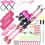 DaddyGoFish Kids Fishing Pole - Rod Reel Combo Tackle Box Starter Set - First Year Small Dock Gear Kit for Boys Girls Toddler Youth Age Beginner Little Children Junior Anglers (2 Pack Pink + Pink 5ft)
