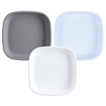 Re-Play Toddler Plates - 22 Oz. Deep-Walled Flat Kids Plates - Dishwasher & Microwave Safe - Made in USA - Set of 3-7.37 x 7.37 x 1.25 - Glacier