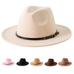 Jastore Kids Girls Boys Classic Wide Brim Bowknot Floppy Fedora Hat Wool Felt Bowler Cap (C-Beige, 5-10 Years)