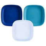 Re-Play Toddler Plates - 22 Oz. Deep-Walled Flat Kids Plates - Dishwasher & Microwave Safe - Made in USA - Set of 3-7.37 x 7.37 x 1.25 - Bluesy
