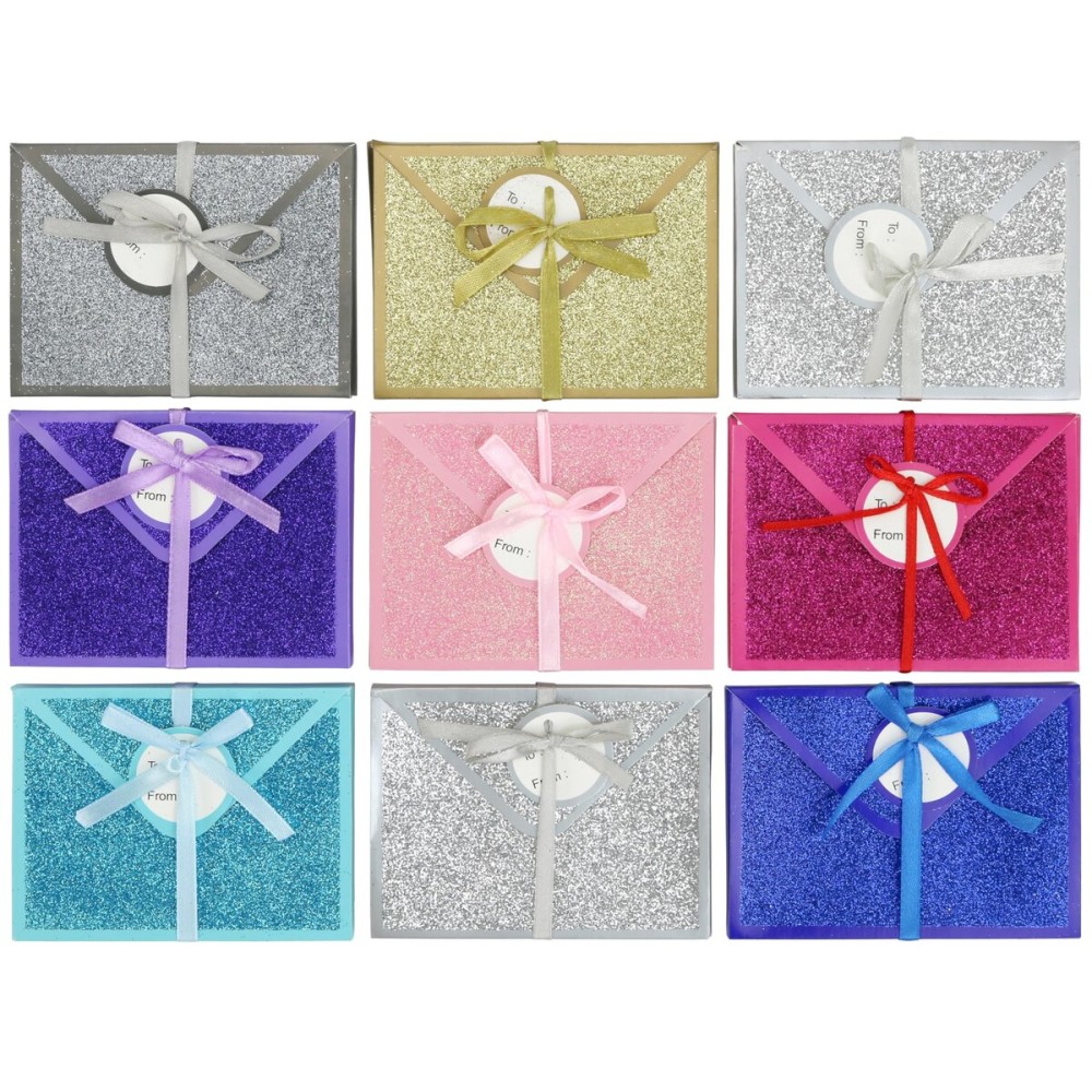 Iconikal 9-Pack No-Mess Glitter Decorative Wrapped Gift Card Holder Boxes with Ribbons Elegant Birthday Corporate Holiday Mother\'s Father\'s Day