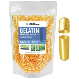 XPRS Nutra Size 2 Empty Capsules - 500 Count Empty Gelatin Capsules - Pills DIY Capsule Filling - Pure Bovine Pill Gel Caps for Do-It-Yourself Supplements (Gold)