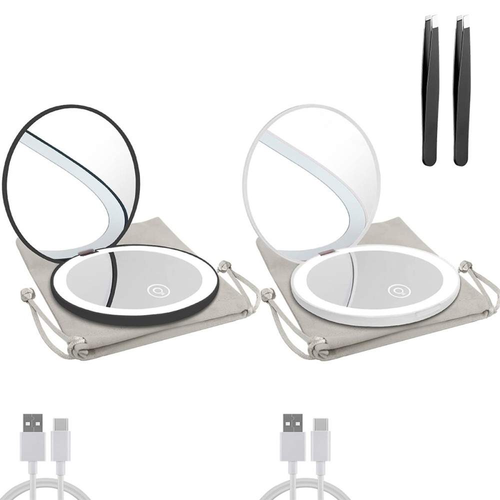 Milishow Compact Mirror with LED Light,1x/10x Magnifying Rechargeable Mirror,3.5in, Dimmable Travel Mirror for Purse,Pocket,Handheld 2-Sided Makeup Mirror