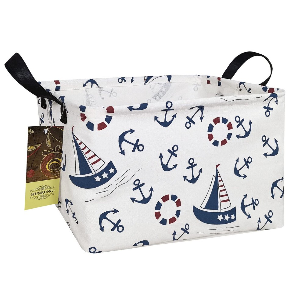 HUNRUNG Rectangle Storage Basket Cute Canvas Organizer Bin for Pet/Children Toys, Books, Clothes Perfect for Rooms/Playroom(REC-Blue anchor)