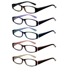 SOCTICK Reading Glasses Blue Light Blocking, 5-Pack Reading Glasses for Women with Comfort Spring Hinges, Anti UV/Glare Readers 2.25