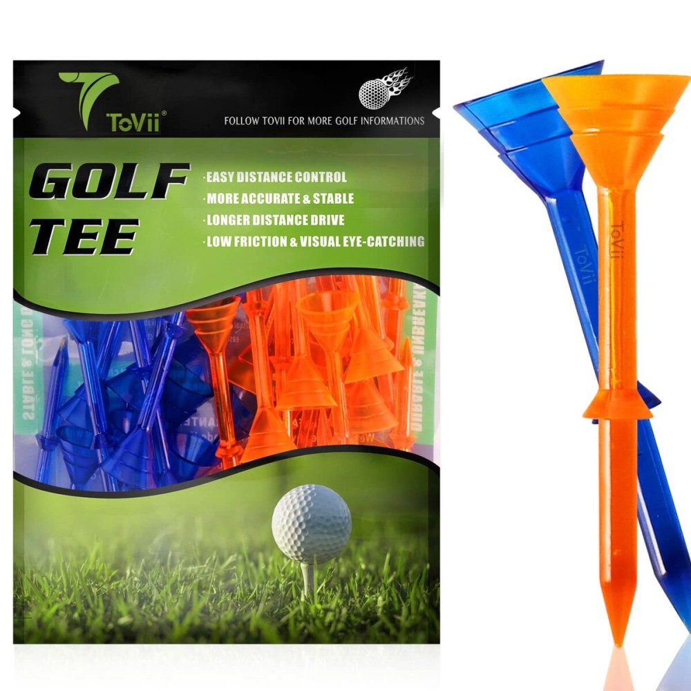 ToVii 3-1/4 Big Cup Plastic Golf Tees 40 PackExcellent Durability and Stability Tees |Golf Plastic Tees Reduced Friction & Side Spin (Orange/Blue)
