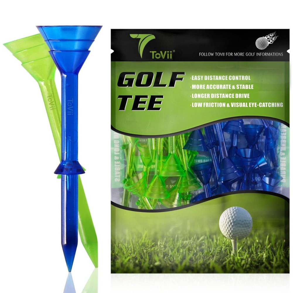 ToVii 3-1/4 Big Cup Plastic Golf Tees 40 PackExcellent Durability and Stability Tees |Golf Plastic Tees Reduced Friction & Side Spin (Green/Blue)
