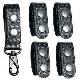 TAFTACFR Basketweave Duty Belt Keeper with Double Snaps(Set of 4) +1 Keeper with Strong Plastic Key Clip(1 Pack)