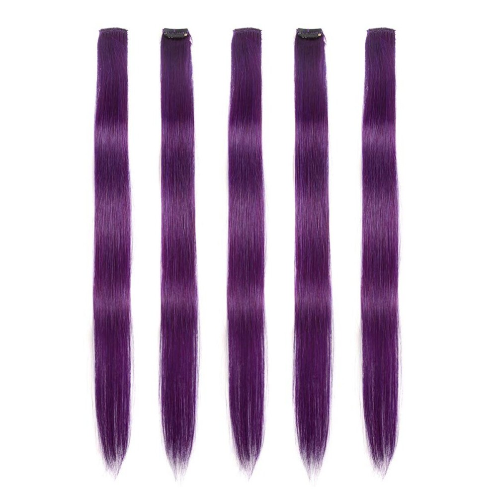 Winsky Purple Clip in Hair Extensions - 100% Real Human Hair Colored Girls Halloween Hair Pieces 5 Pieces/Set (18inch,Purple)