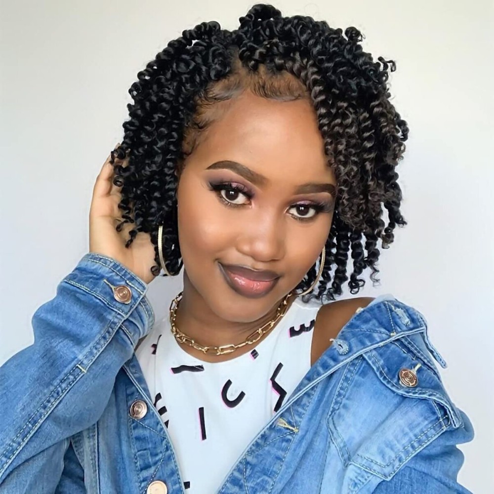 BOHOBABE Pre-twisted Passion Twist Crochet Hair 6 Inch Short Pre-looped Crochet Passion Twist Braiding Hair 8 Packs (1B)