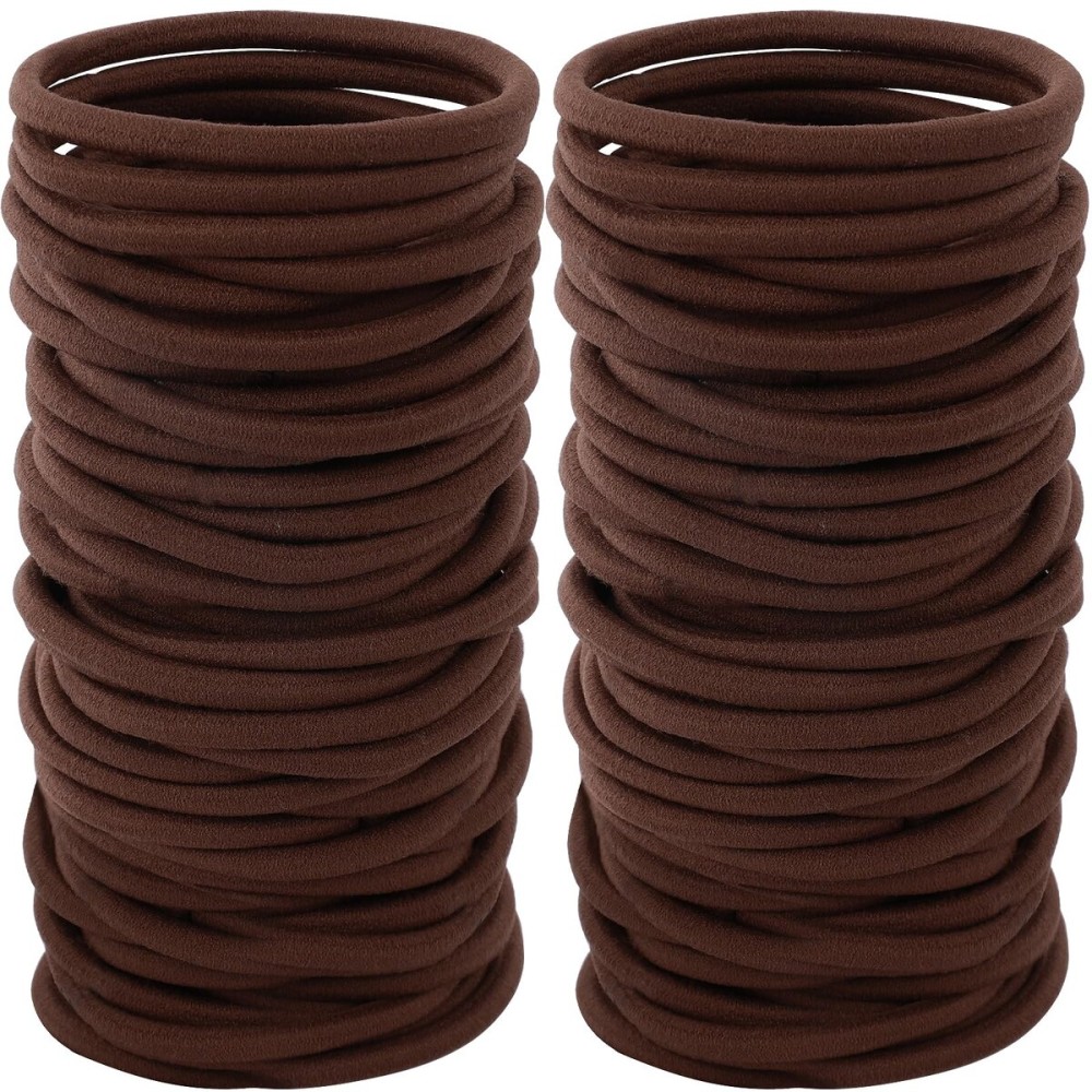 200PCS Womens Elastic Hair Tie, 4mm Hair Ties for Thick and Curly Hair Ponytail Holders Hair Elastic Band for Women or MenBrown)