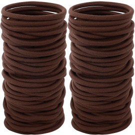 200PCS Womens Elastic Hair Tie, 4mm Hair Ties for Thick and Curly Hair Ponytail Holders Hair Elastic Band for Women or MenBrown)