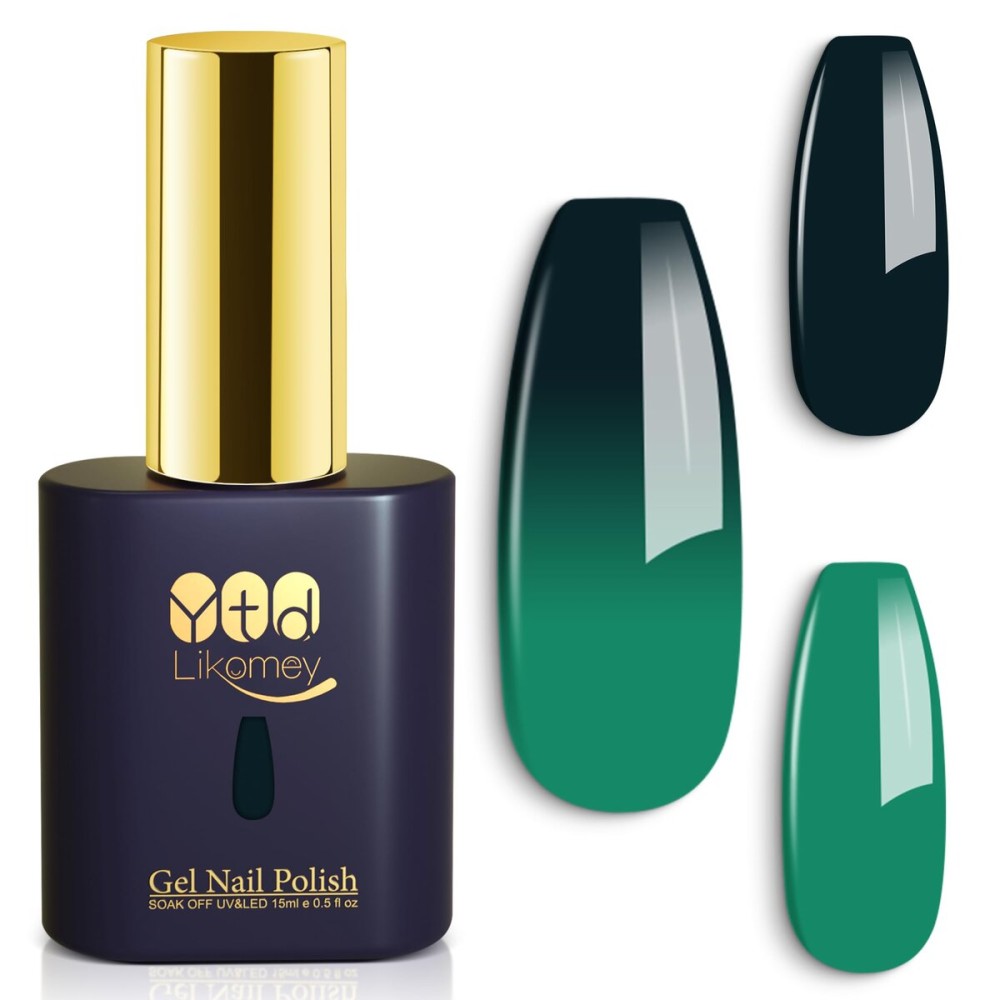 YTD Likomey Color Changing Gel Nail Polish,15ml Bright Green To Dark Green Mood Temperature Change Colors Ombre Thermal Salon Home Fall Winter Manicure UV Nails Varnish,WB09