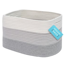 OrganiHaus Woven Storage Baskets for Organizing, Cotton Rope Organizer Bins for Shelves, Closet & Nursery, Dog Toy Basket, Decorative Bins for Toys, Towels & Books - 15x10x9, Grey