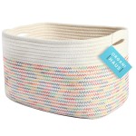 OrganiHaus Woven Storage Baskets for Organizing, Cotton Rope Organizer Bins for Shelves, Closet & Nursery, Dog Toy Basket, Decorative Bins for Toys, Towels & Books - 15x10x9, Rainbow Stitches