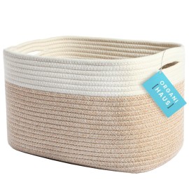 OrganiHaus Woven Storage Baskets for Organizing, Cotton Rope Organizer Bins for Shelves, Closet & Nursery, Dog Toy Basket, Decorative Bins for Toys, Towels & Books - 15x10x9, Light Honey