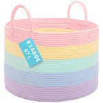 OrganiHaus Rainbow Blanket Basket for Classroom & Nursery, Extra Large Woven Laundry Basket W/Handles, Kids Toy Organizer & Storage, Soft Round Dog Toy Storage Bin, Cute Bin - 20x13 in