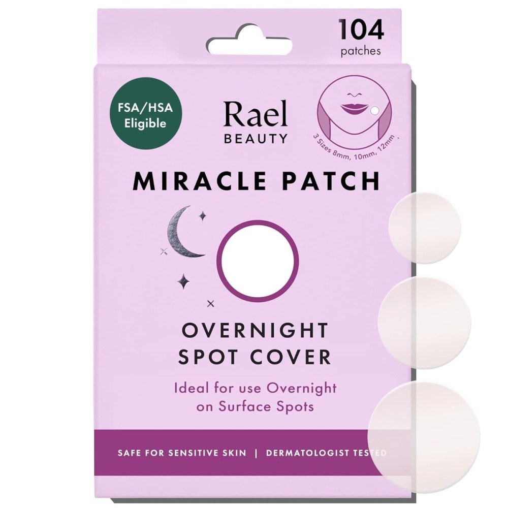 Rael Pimple Patches - Miracle Overnight Spot Cover, Thicker & Extra Adhesion, Hydrocolloid Acne Pimple Patch for Face, Zits & Blemishes, Korean Skin Care, 3 Sizes (104 Count)