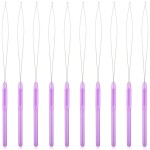 10 Pieces Hair Extension Loop Needle Threader Pulling Hook Tool and Bead Device Tool Loop Threader for Hair or Feather Extensions (Purple)