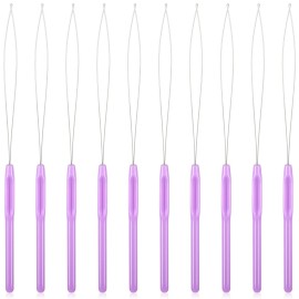 10 Pieces Hair Extension Loop Needle Threader Pulling Hook Tool and Bead Device Tool Loop Threader for Hair or Feather Extensions (Purple)
