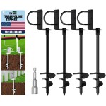 Eurmax USA Ground Anchors Heavy Duty Adjustable L-Shaped Head Shed Tent Stakes Trampoline Anchors, Trampoline Stakes for Sheds,Swing Sets,Mobile Home,Carports Set of 4(Black)