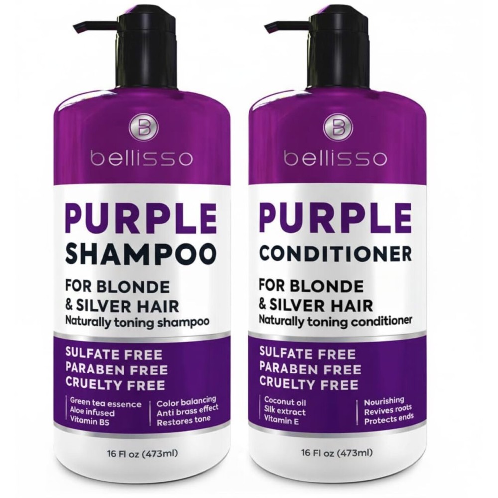 Purple Shampoo and Conditioner Set for Platinum Blonde, Silver, Light, Bleached and Grey Hair - Sulfate and Paraben Free Professional Salon Grade Toner (2 x 16.9 fl oz) - for Women and Men
