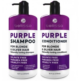 Purple Shampoo and Conditioner Set for Platinum Blonde, Silver, Light, Bleached and Grey Hair - Sulfate and Paraben Free Professional Salon Grade Toner (2 x 16.9 fl oz) - for Women and Men