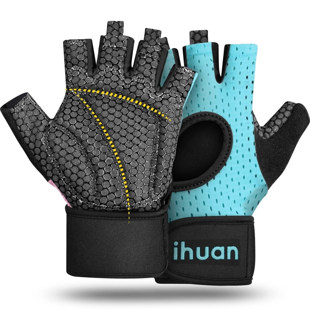 ihuan Breathable Weight Lifting Gloves: Fingerless Workout Gym | Wrist Support | Enhance Palm Protection | Extra Grip for Fitness| Training | Rowing | Pull-ups