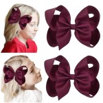 DEEKA 2 PCS 6 Big Hand-made Grosgrain Ribbon Solid Color Hair Bows Alligator Clips Hair Accessories for Little Teen Toddler Girls Kids Set of 2 -Burgundy