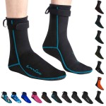 OMGear Water Socks Neoprene Socks Beach Booties Shoes 3mm Glued Blind Stitched Anti-Slip Wetsuit Boots Fin Swim Socks (3mm High Cut/Aqua, S(Men 6-7,Women 6-8))