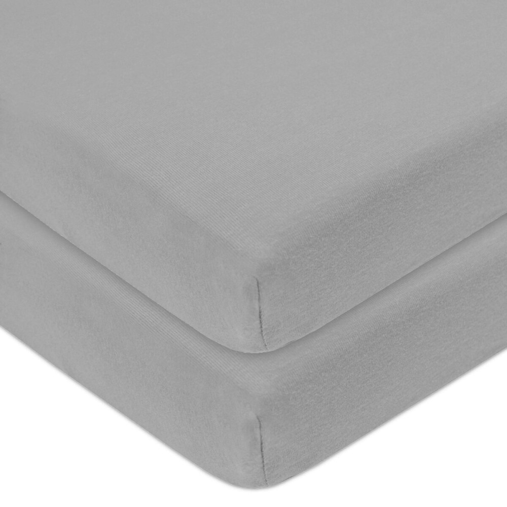 TL Care 2 Pack 100% Natural Cotton Fitted Pack and Play Sheets 39 x 27 - Soft & Breathable Pack N Play Sheets for Playard & Mini Crib Mattress, Gray, for Boys & Girls