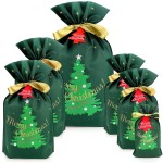 Mistorri Fabric Christmas Gift Bags - 6 Pcs Gift Bags with Drawstring, Large Reusable Christmas Bags for Gifts (Green Xmas Tree Assorted)