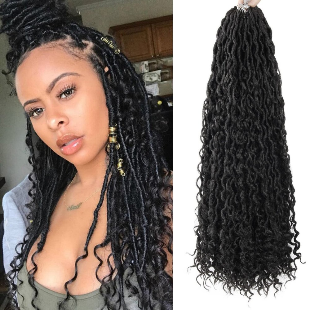 6Packs Goddess Locs Crochet Hair,26Inch Curly Faux Locs Crochet Hair Hippie Locs Crochet Braids Long Crochet Goddess FauxLocs for Black Women(1B, 26inch)