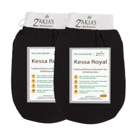 Moroccan Kessa Exfoliating Glove - Value Pack (2 piece) Black- Microdermabrasion exfoliating mitts, Removes unwanted dead skin, dirt and grime and Keratosis Pilaris. Great for spray tan removal.