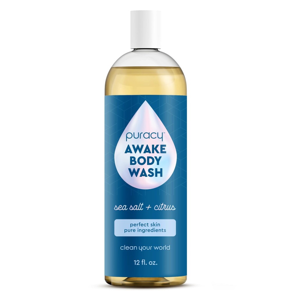 Puracy Body Wash, Natural Body Wash, 98.6% Pure Plant Ingredients, Moisturizing Shower Gel for Women Men Kids, Body Soap for Dry Sensitive Skin. Gently Scented with Citrus & Sea Salt, 12 Oz