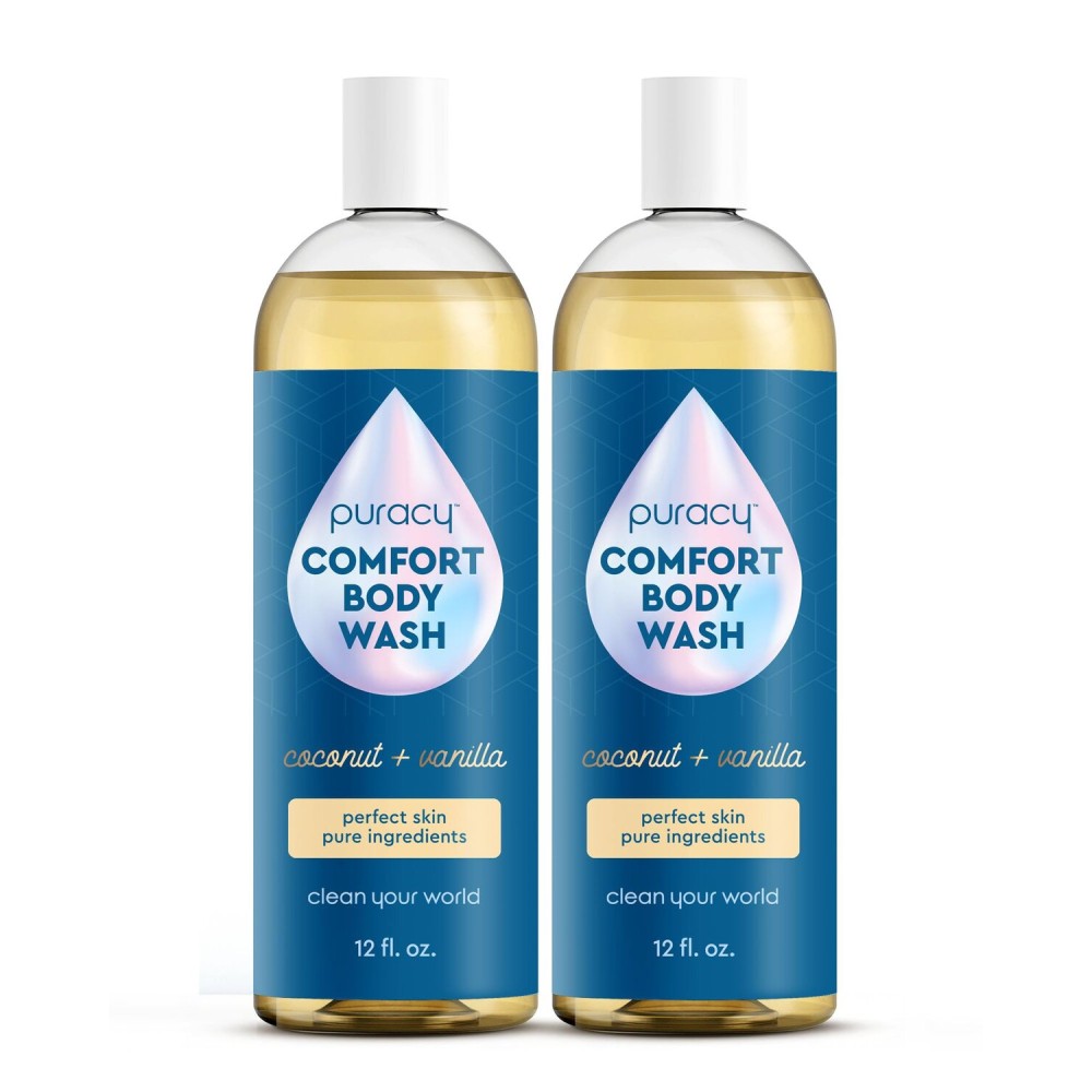 Puracy Body Wash, Natural Body Wash, 98.6% Pure Plant Ingredients, Moisturizing Shower Gel for Women Men Kids, Body Soap for Dry Sensitive Skin. Gently Scented with Coconut & Vanilla 12 Oz (2-Pack)