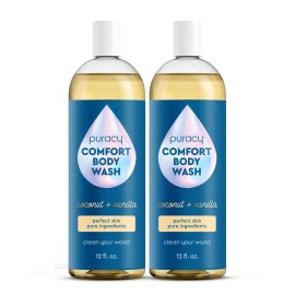 Puracy Body Wash, Natural Body Wash, 98.6% Pure Plant Ingredients, Moisturizing Shower Gel for Women Men Kids, Body Soap for Dry Sensitive Skin. Gently Scented with Coconut & Vanilla 12 Oz (2-Pack)