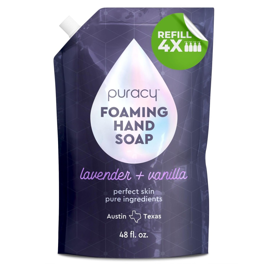 Puracy Foaming Hand Soap Refill - Plant-Powered Natural Hand Soap As Seen on TikTok, Non-Toxic, Sulfate-Free Liquid Soap, Moisturizing Foam Handwash Liquid (Lavender & Vanilla, 48 fl oz)