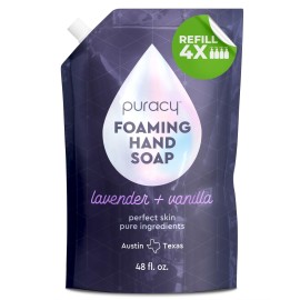 Puracy Foaming Hand Soap Refill - Plant-Powered Natural Hand Soap As Seen on TikTok, Non-Toxic, Sulfate-Free Liquid Soap, Moisturizing Foam Handwash Liquid (Lavender & Vanilla, 48 fl oz)
