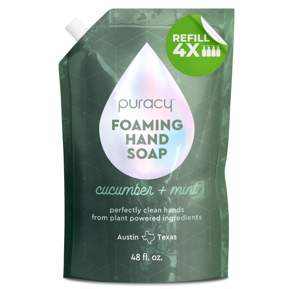 Puracy Foaming Hand Soap Refill - Plant-Powered Natural Hand Soap As Seen on TikTok, Non-Toxic, Sulfate-Free Liquid Soap, Moisturizing Foam Handwash Liquid (Cucumber & Mint, 48 fl oz)