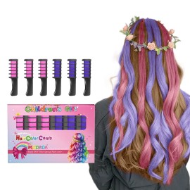 MSDADA New Hair Chalk Comb Temporary Hair Color Dye for Girls Kids with Light Color Hair, Washable Hair Chalk for Girls Age 4 5 6 7 8 9 10 Birthday Cosplay DIY, Christmas (Purple & Pink)