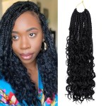 Goddess Box Braids Crochet Hair 14 Inch 1 Pack Pre-looped Bohemian Crochet Boho Box Braids With Curly Ends 3X Crochet Braids Hair for Women Synthetic Braiding Hair (14 inch, 1B)