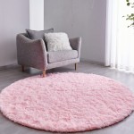 FJZFING Pink Round Rug Ultra-Soft Plush Modern 5x5 Circle Area Rug for Kid\'s Bedroom, Fluffy Shag Circular Rug for Nursery Room, Non-Slip Home Decor Cute Pink Carpet for Teen\'s Room